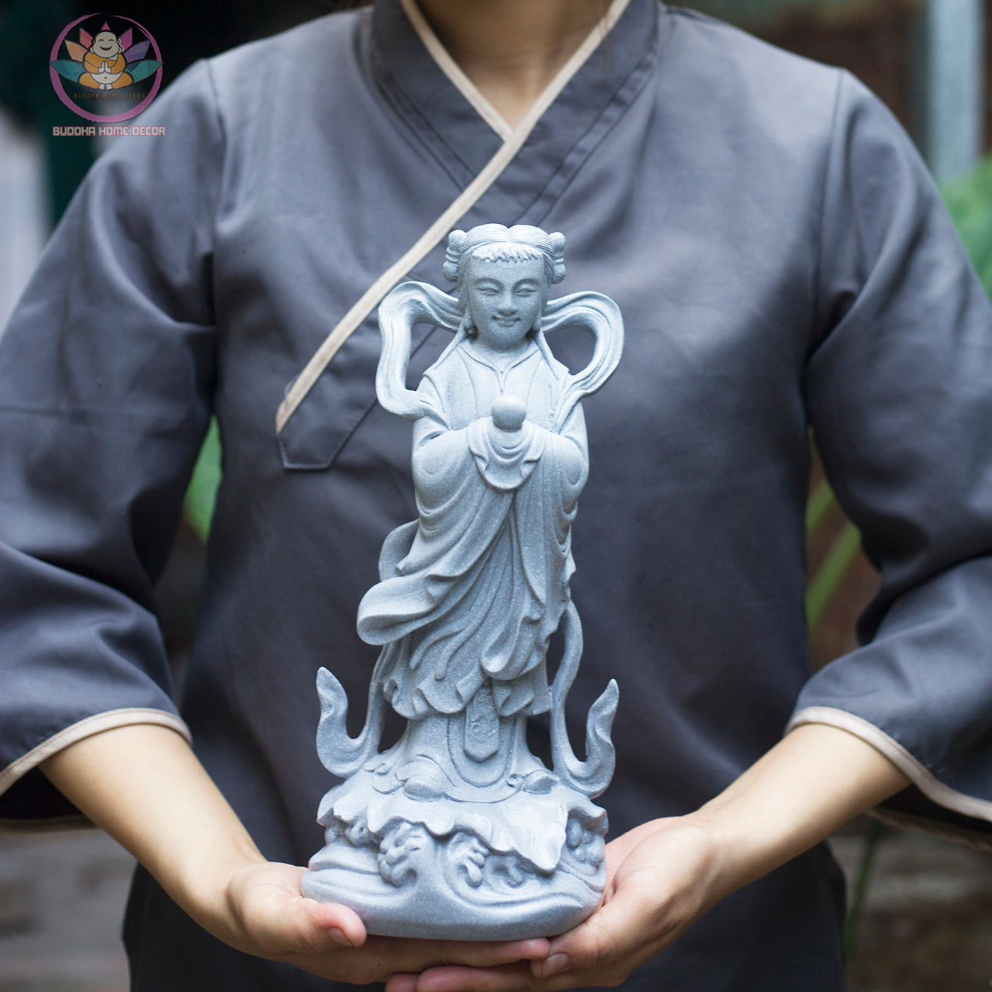 Heavenly Attendant Statue Set 11.8” | Boy & Girl Attendants (Tien Dong Ngoc Nu) | Resin Figurines for Altar, Buddhist Decor