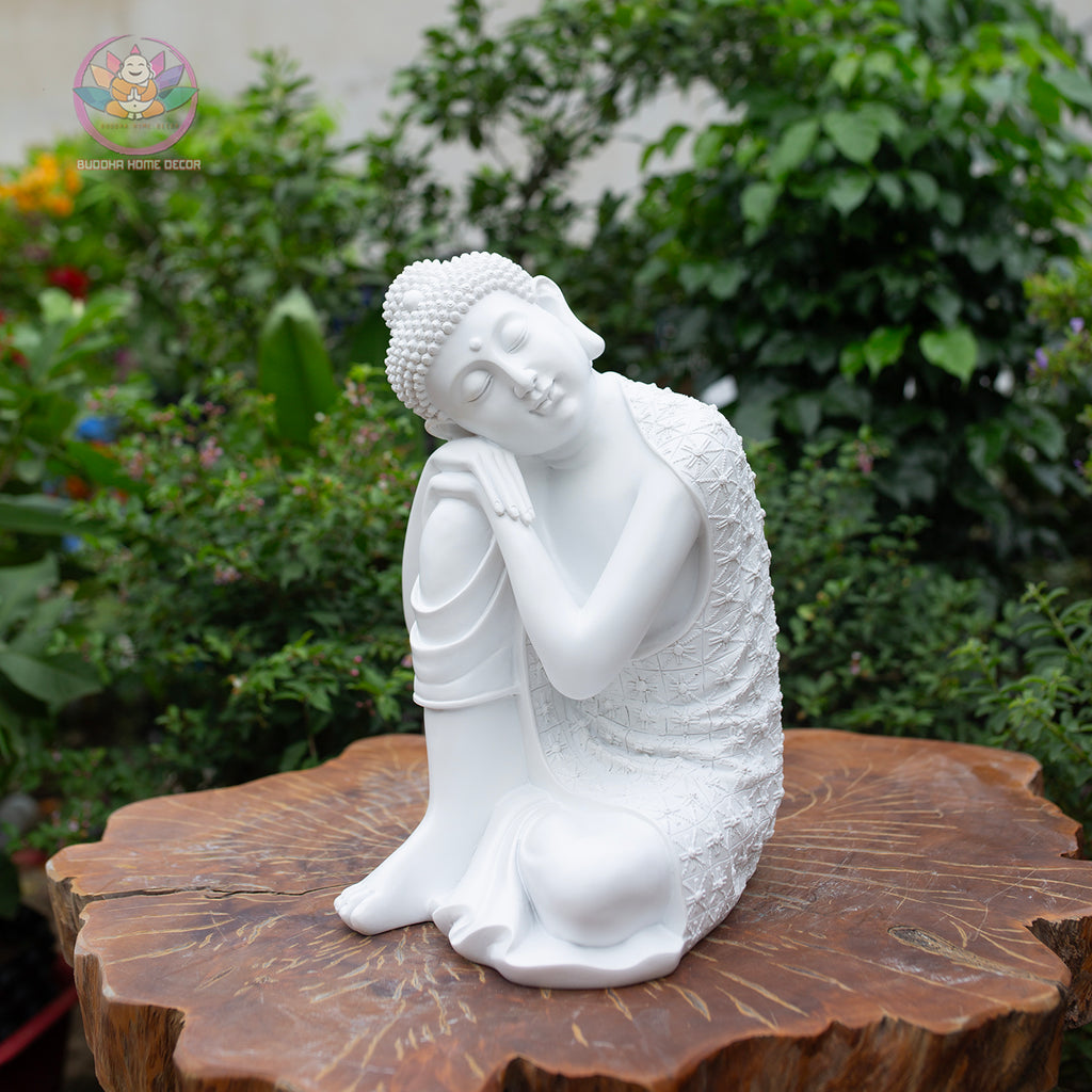 Resting Buddha Statue – 14.2" (36cm) Peaceful Meditation Figure | Handcrafted Resin Sculpture | Zen Decor in 3 Colors | Vietnamese Statue