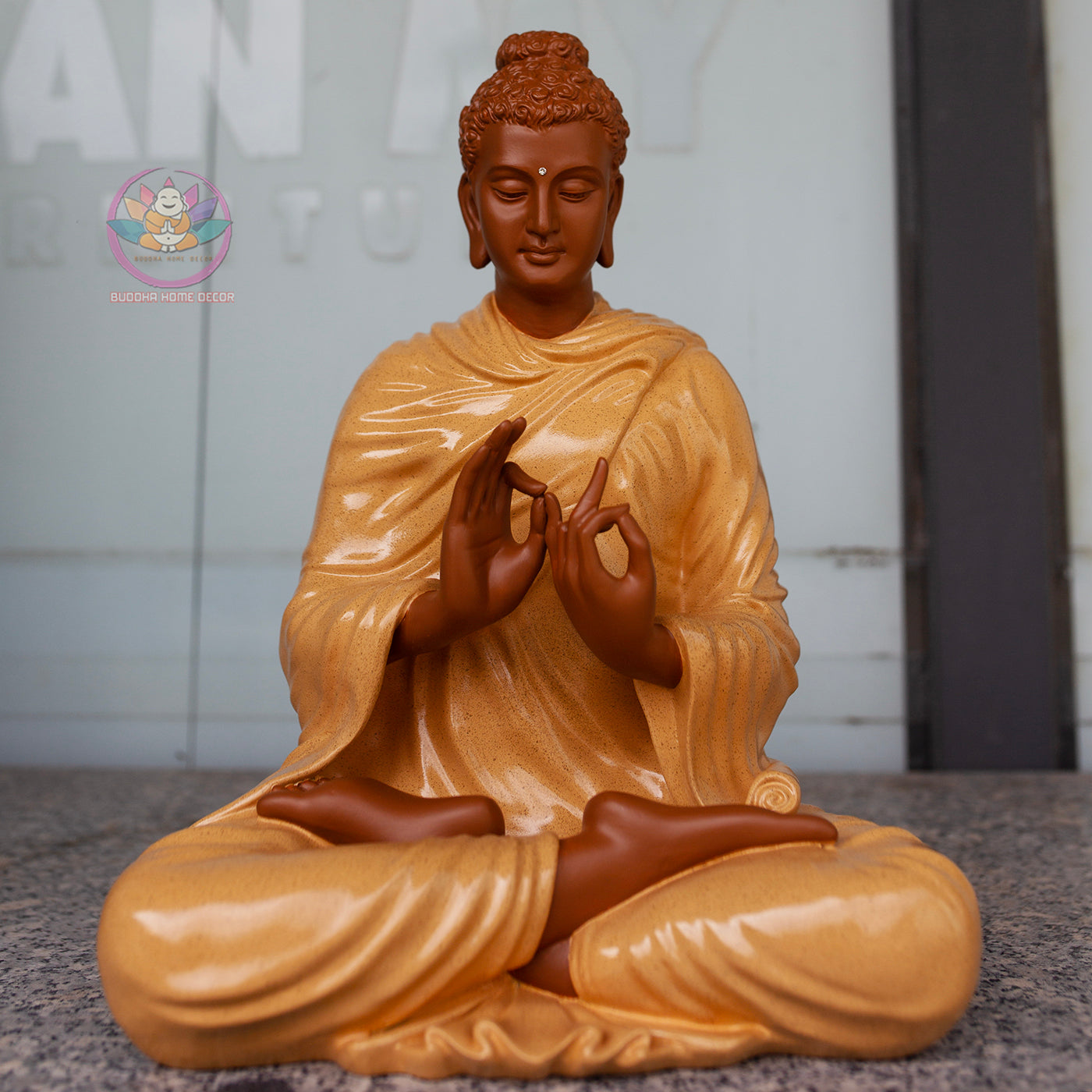 Shakyamuni Buddha Statue 14.5" | Composite Resin and Stone Powder| Turning the Wheel of Dharma Pose