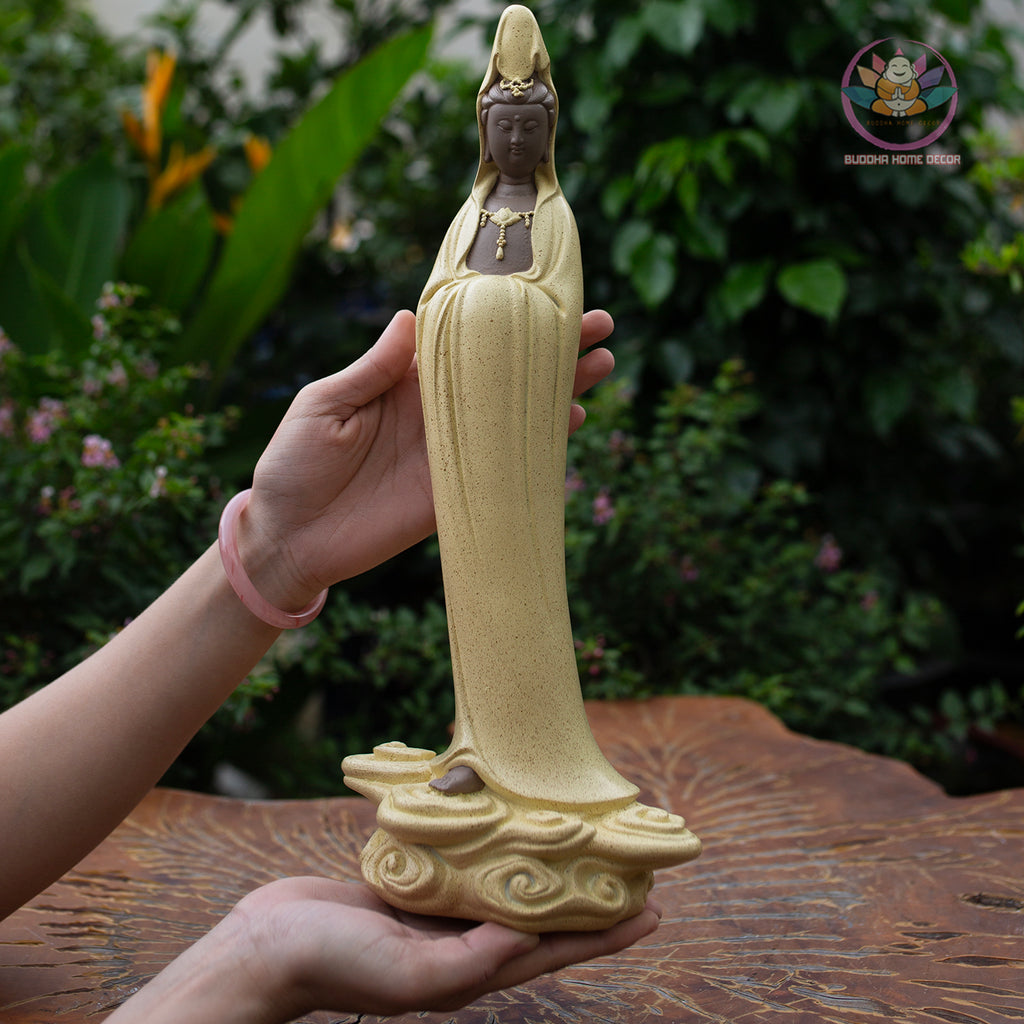 Standing Guanyin Buddha Statue 15.7" – Resin Kwan Yin Figurine, Goddess of Mercy Sculpture, Zen Home Decor, Spiritual Altar Gift