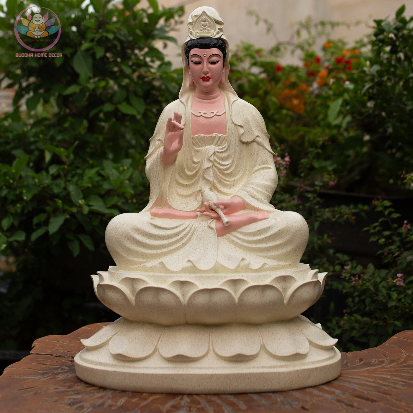 Guanyin Bodhisattva Statue 17.7" – Kwan Yin Seated on Lotus Pedestal, Goddess of Mercy Sculpture