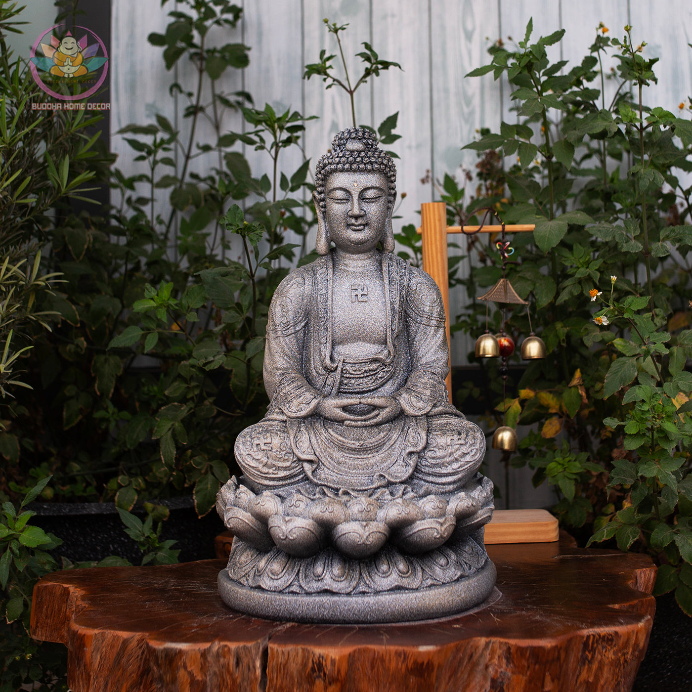 Amitabha Buddha Statue – Gray Stone Finish Resin Sculpture – Zen Meditation Decor, Buddhist Altar Ornament, Spiritual Gift