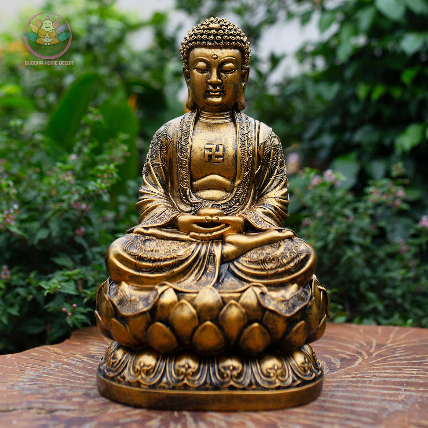 Amitabha Buddha Statue – Antique Bronze Resin Sculpture – Zen Meditation Decor, Buddhist Altar Ornament, Spiritual Gift