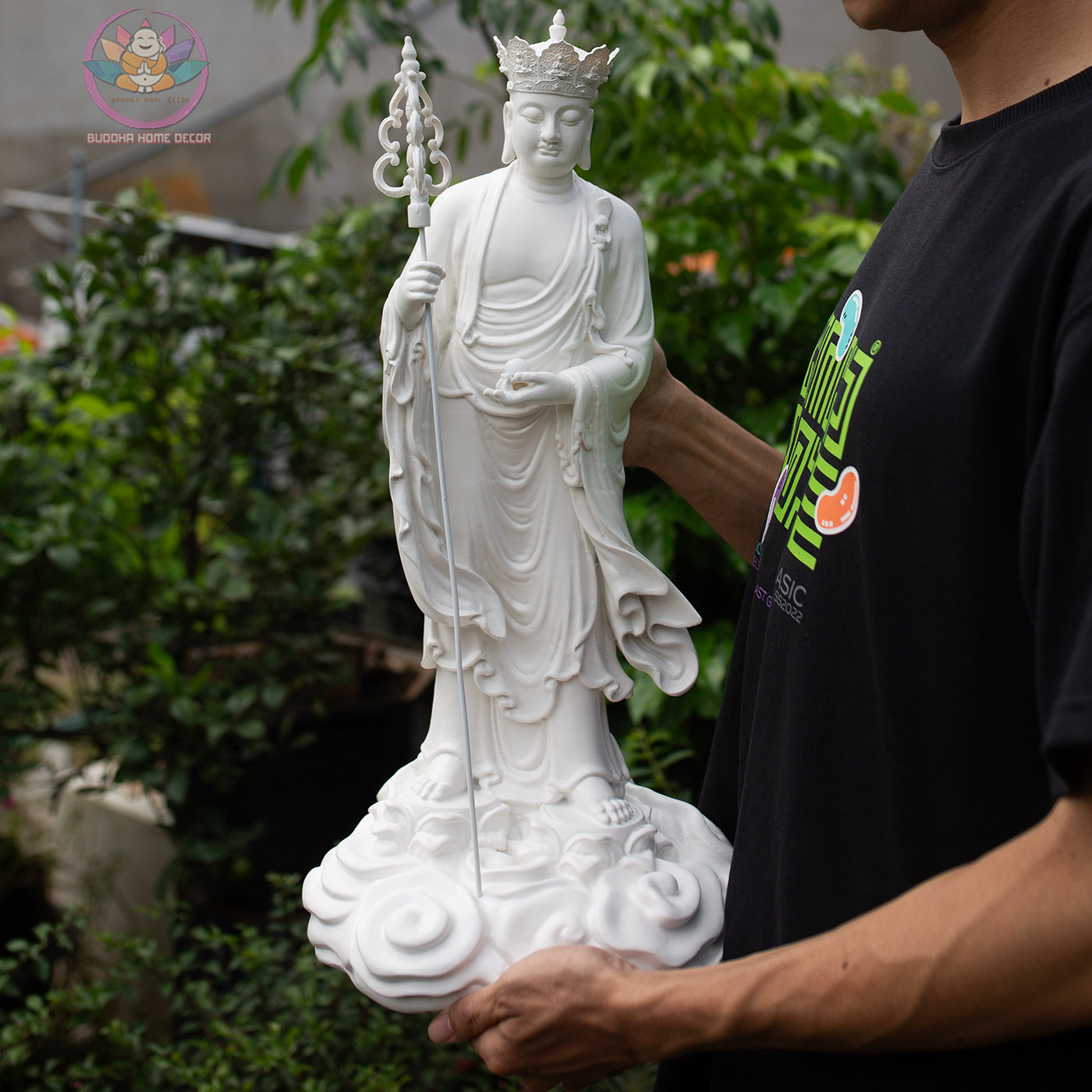 Kṣitigarbha Bodhisattva Statue 50 cm | White Finish Standing Jizo Buddha | Buddhist Altar and Home Decor