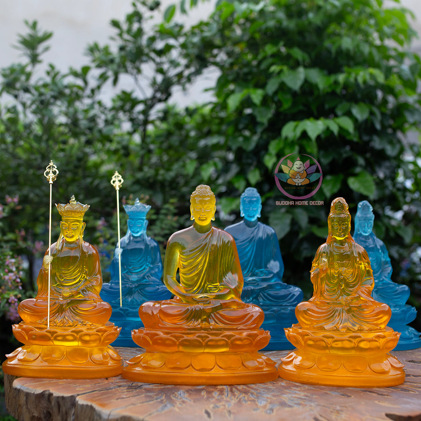 Resin Buddha Statue Set – 30cm Guanyin & Ksitigarbha, 32cm Shakyamuni Buddha | Faux Liuli Finish