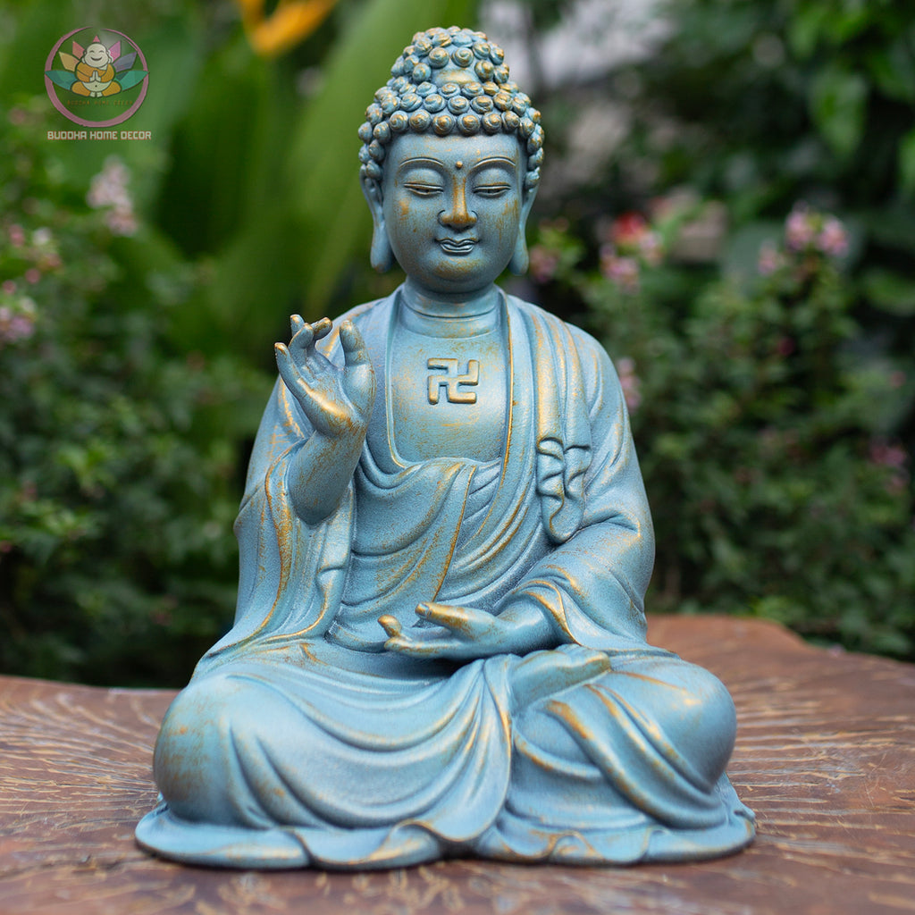 Handmade Blue Amitabha Buddha Statue – Meditation Decor, Zen Garden Sculpture, Spiritual Home Altar, Resin Figurine - 11.8" (30cm)