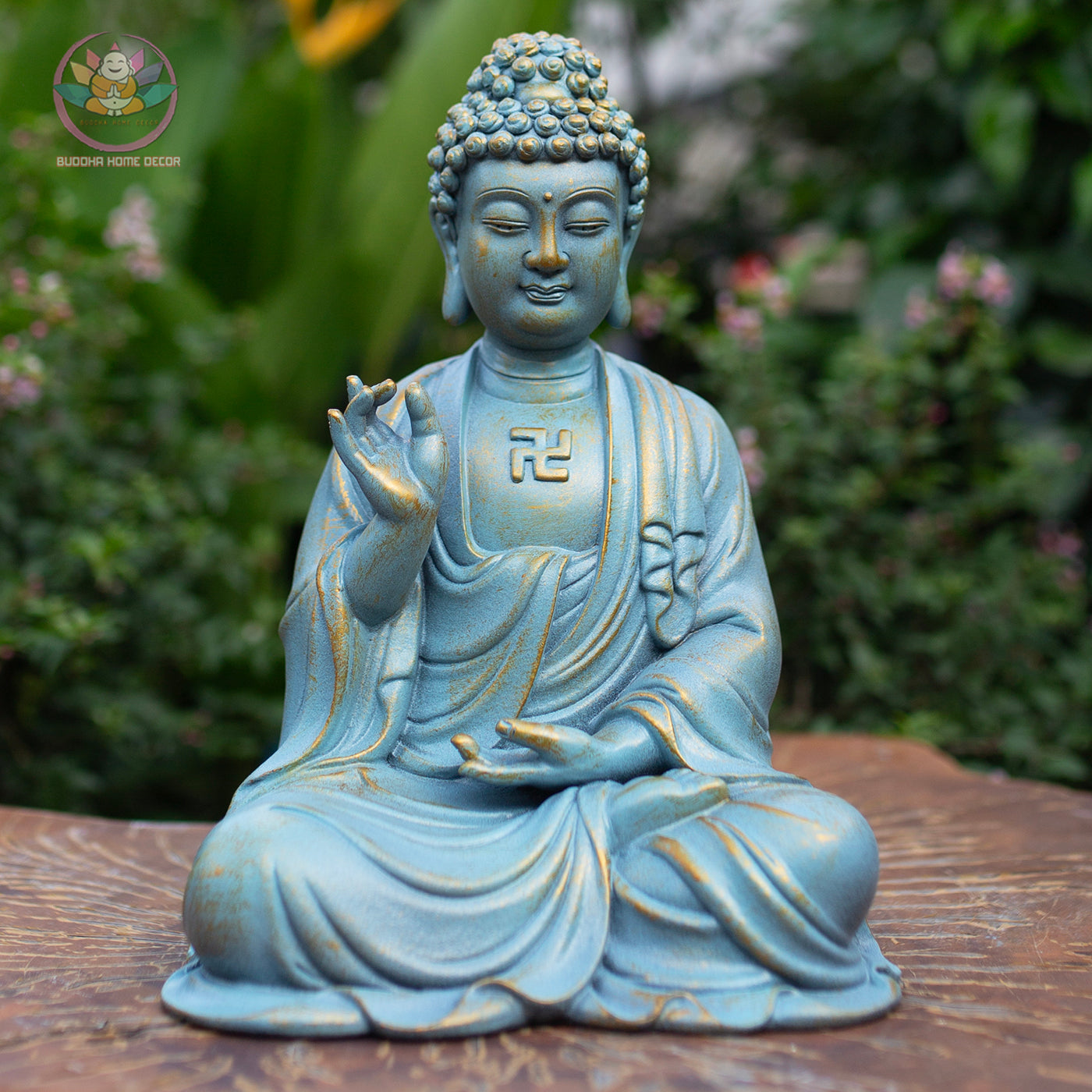 Handmade Blue Amitabha Buddha Statue – Meditation Decor, Zen Garden Sculpture, Spiritual Home Altar, Resin Figurine - 11.8" (30cm)