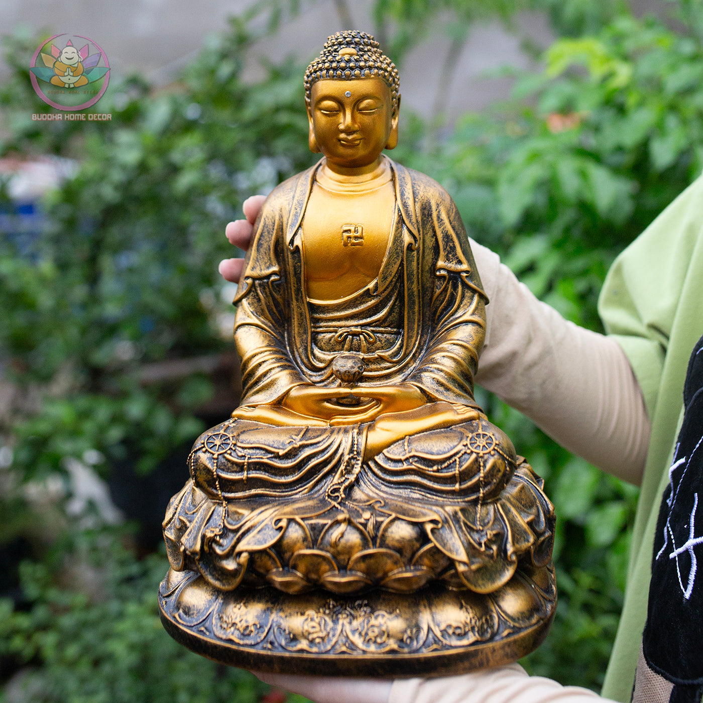 Amitabha Buddha & Bodhisattvas Statue Set – 11.8" Golden Finish Resin Figures (Guanyin, Amitabha, Mahasthamaprapta)