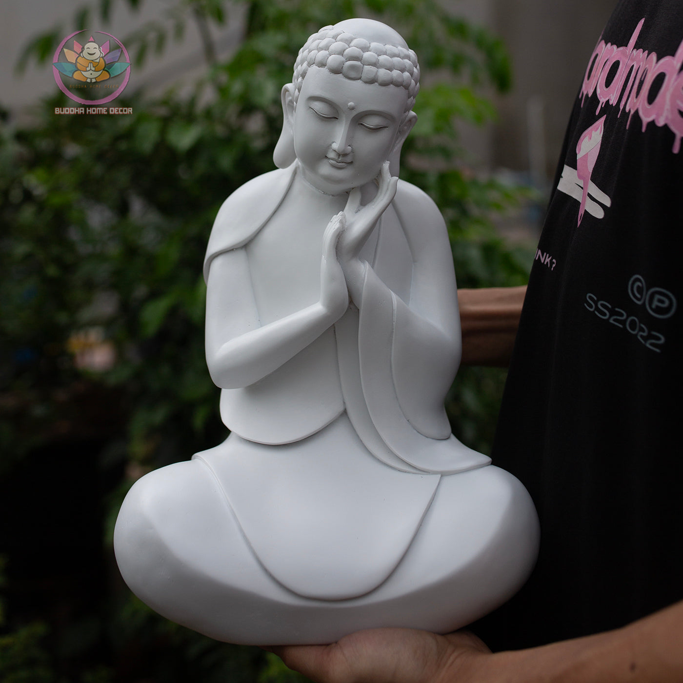 Resting Buddha Statue 13.8" – Red Wood Finish Peaceful Meditating Buddha Sculpture