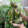 Resting Buddha Statue 7.9" – Green Gold Finish Peaceful Sleeping Buddha Figurine