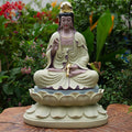 Large Quan Yin Statue on Lotus – Buddhist Goddess of Mercy, Guanyin Figurine for Home Altar & Meditation Decor (17.7”H x 12.2”W x 9.4”D)