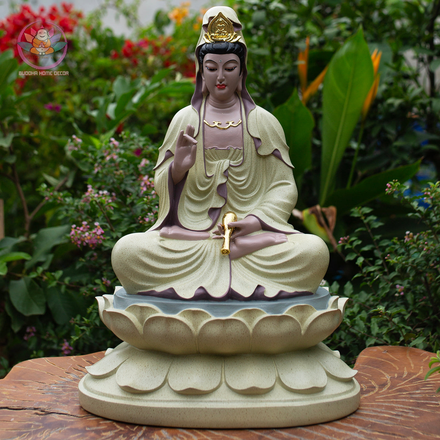 Large Quan Yin Statue on Lotus – Buddhist Goddess of Mercy, Guanyin Figurine for Home Altar & Meditation Decor (17.7”H x 12.2”W x 9.4”D)