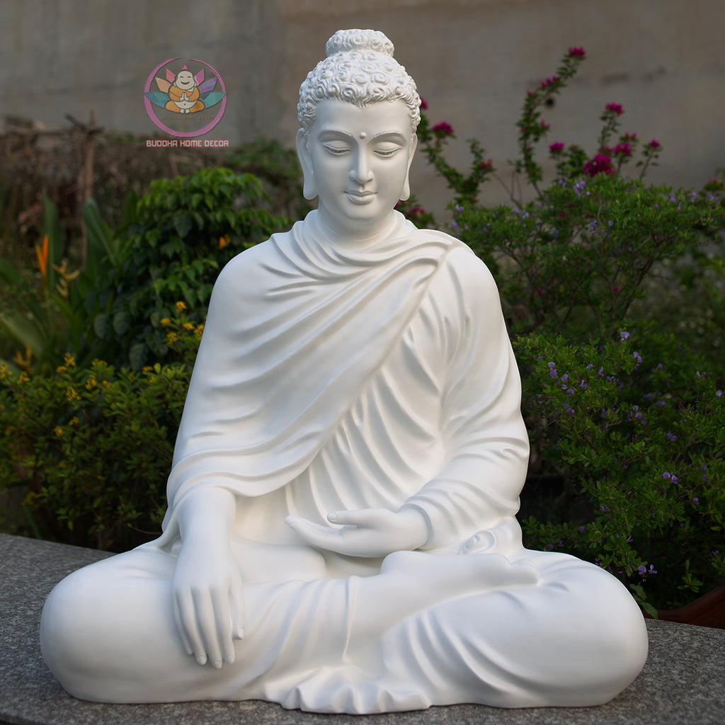 Large Shakyamuni Buddha Statue White, Meditation Buddha Sculpture, Zen Garden Decor, Minimalist Buddhist Art, Spiritual Home Decor