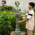 Greek Goddess Artemis Bust with Corinthian Column – Classic Roman Style Sculpture Set, Green Stone Finish (20.8" & 30.7")