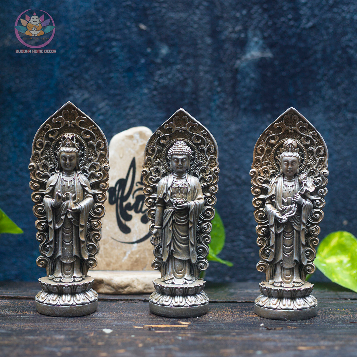 Amitabha Buddha Statue Set | Western Trinity Buddha 18cm | Guanyin & Mahasthamaprapta Figurines | Buddhist Altar Decor | Small Buddha Statue