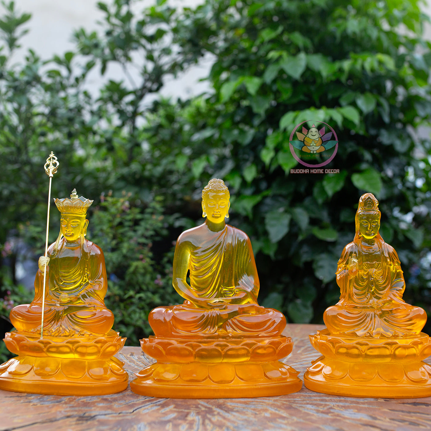 Resin Buddha Statue Set – 30cm Guanyin & Ksitigarbha, 32cm Shakyamuni Buddha | Faux Liuli Finish