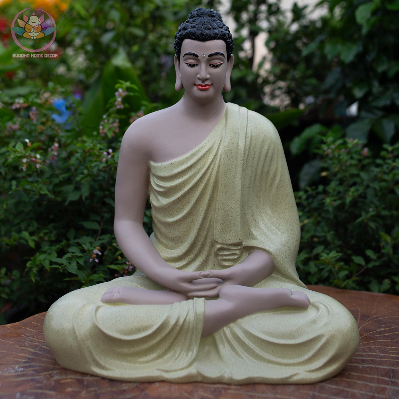 Shakyamuni Buddha Statue – 15" (38cm) Cream Yellow Finish | Meditation Pose | Handcrafted Resin Sculpture from Vietnam