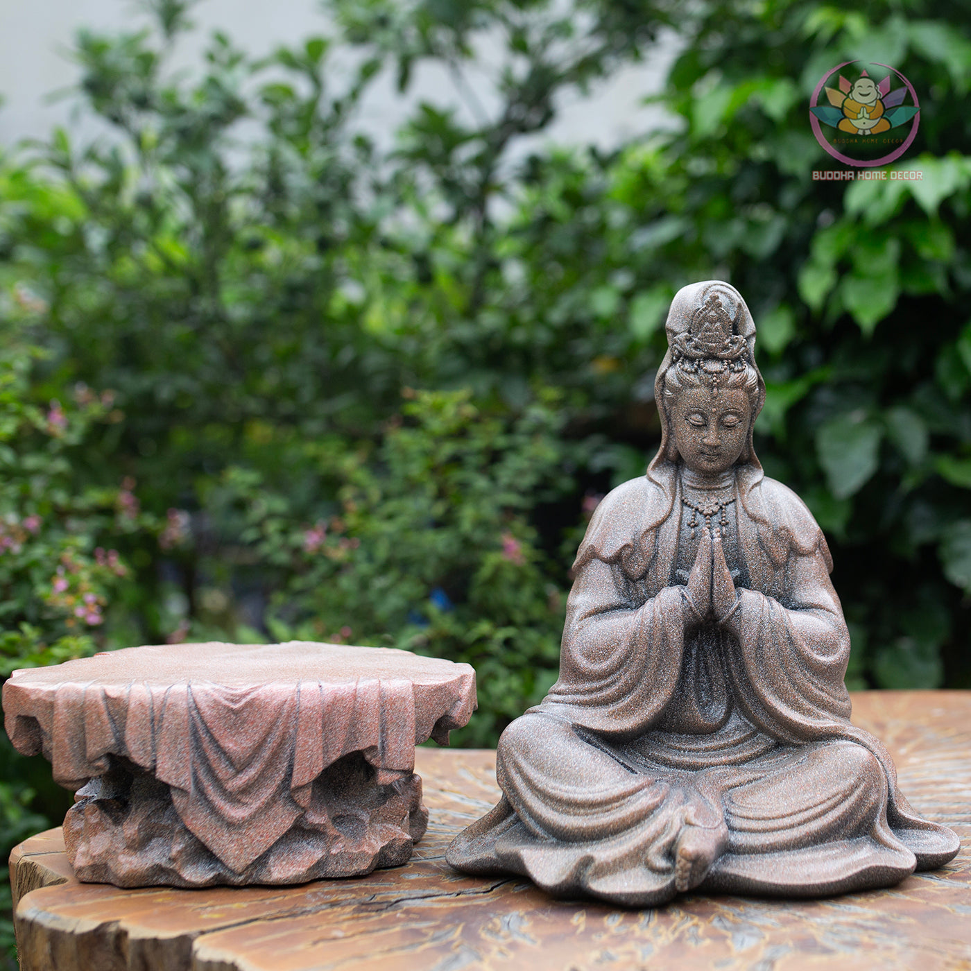 Guanyin Bodhisattva Statue 13" – Antique Stone Finish Kwan Yin with Praying Hands