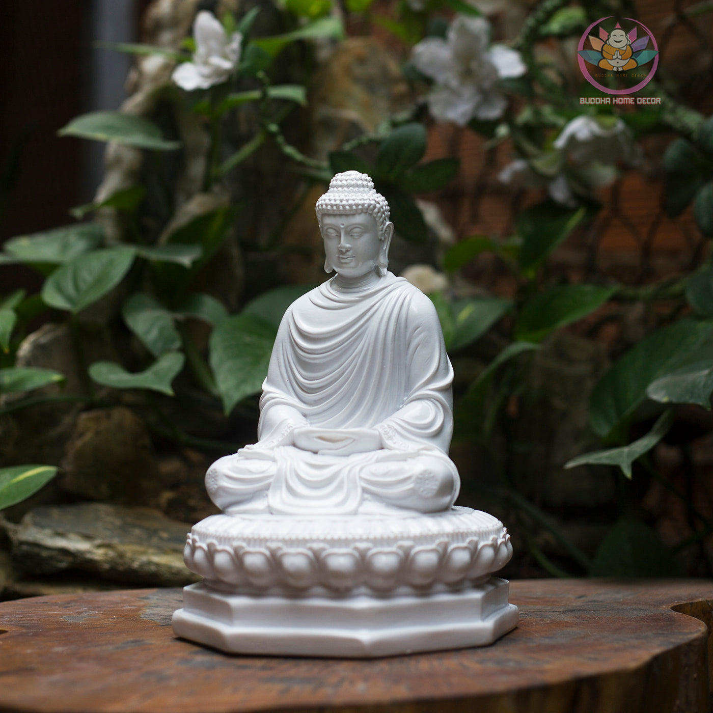 White Buddha Statue 8.7” | Meditating Buddha Figurine | Resin Sculpture for Altar, Zen Home, Yoga Studio, Spiritual Gift