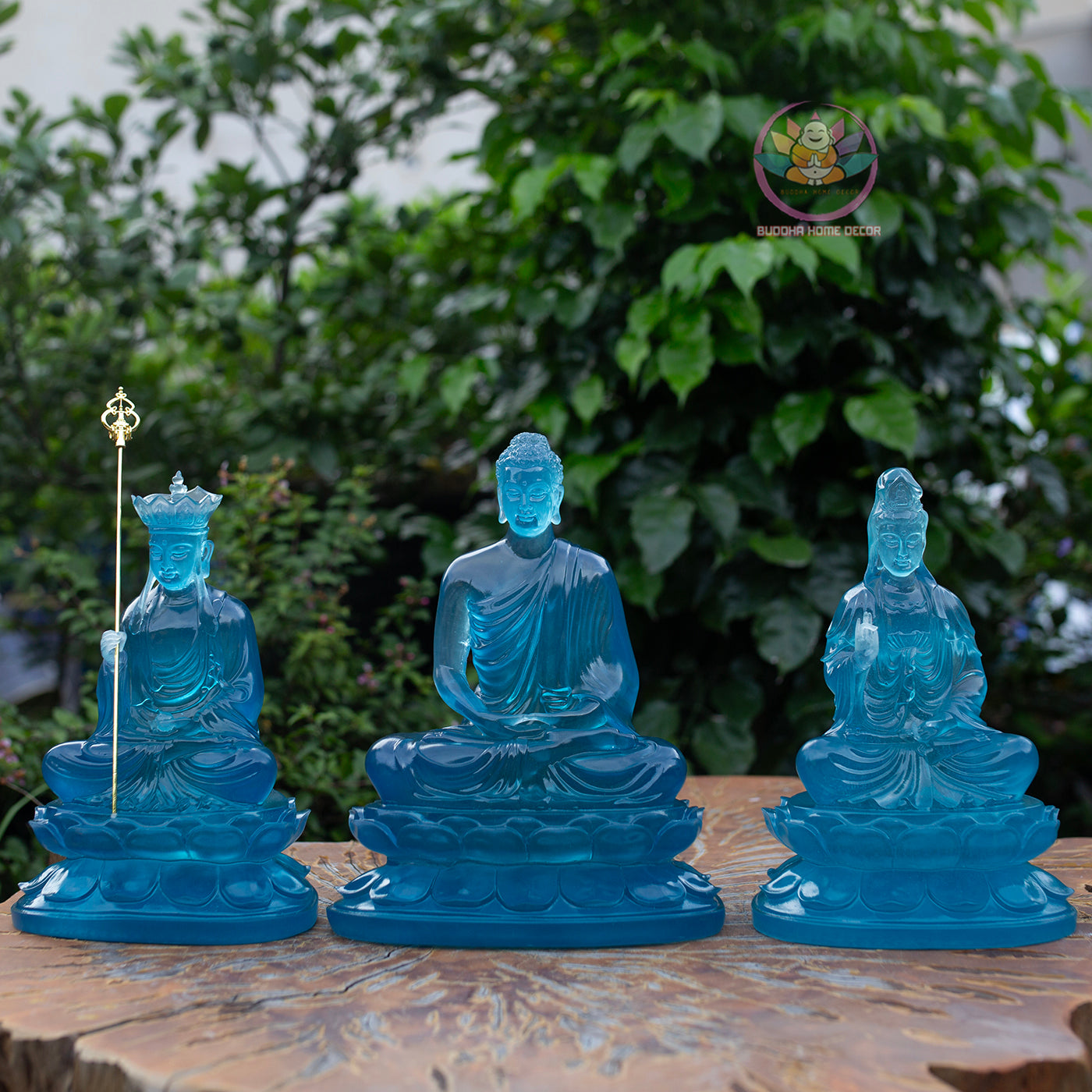 Resin Buddha Statue Set – 30cm Guanyin & Ksitigarbha, 32cm Shakyamuni Buddha | Faux Liuli Finish