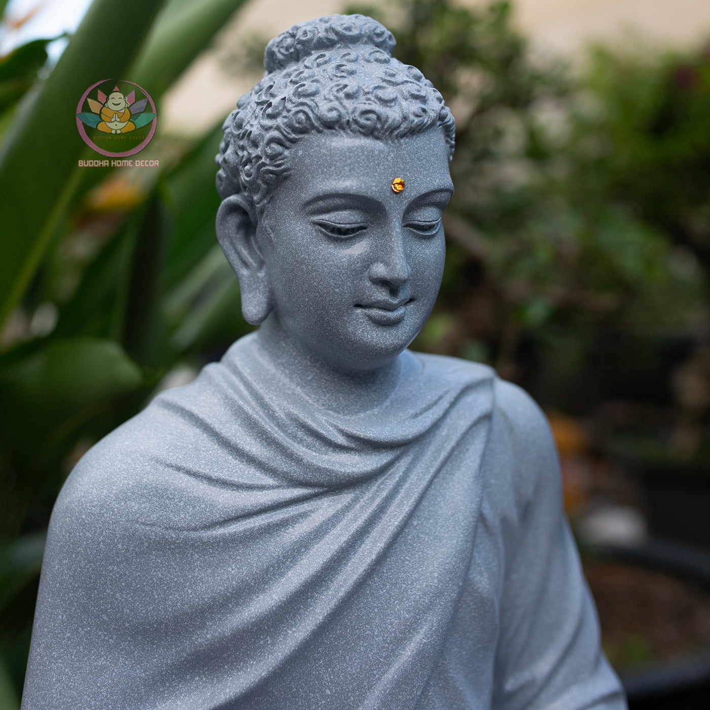 Large Buddha Statue 19.7" – Shakyamuni Meditation Sculpture in Light Stone Finish