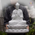 White Buddha Teaching Statue – 19.7" Resin Shakyamuni Turning the Dharma Wheel – Zen Altar, Meditation Space, Spiritual Decor Gift