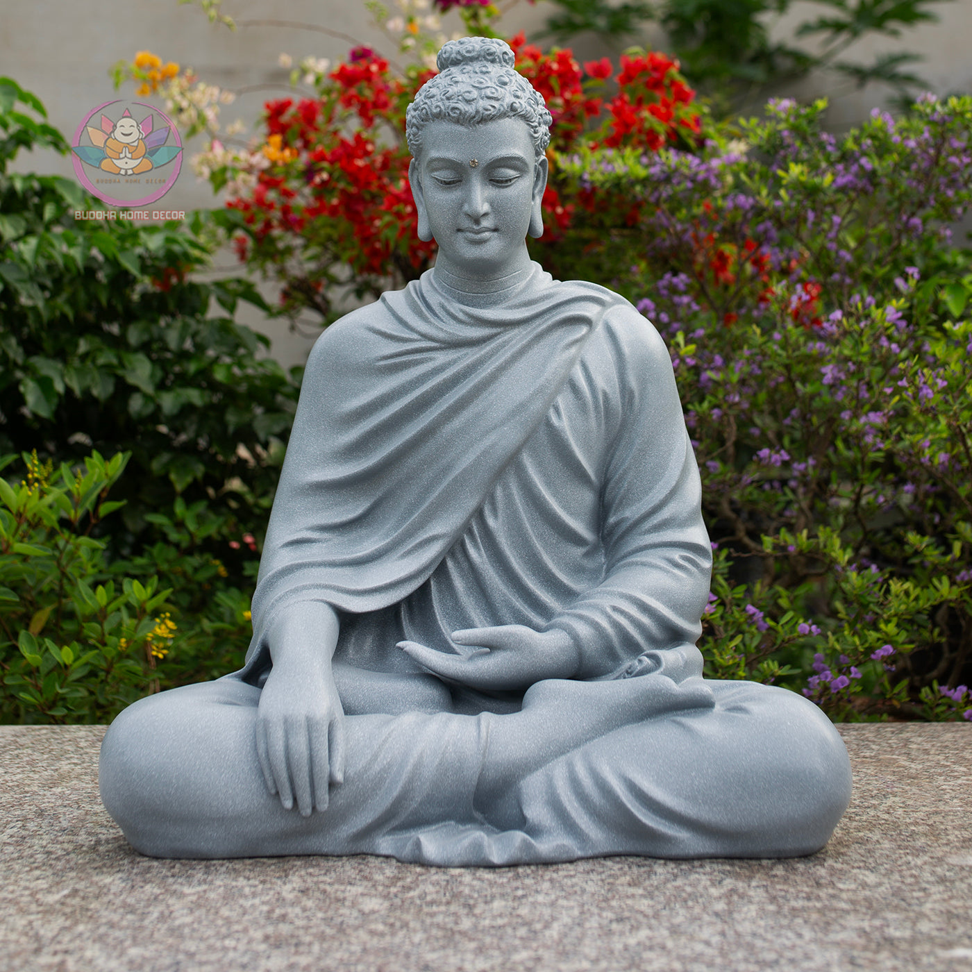 Shakyamuni Buddha Statue 23.6" | Composite Resin and Stone Powder | Gray Stone Finish