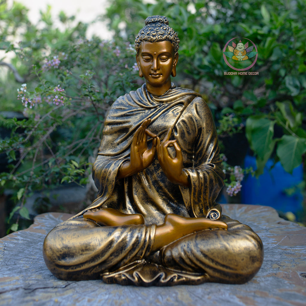 Shakyamuni Buddha Dharmachakra Mudra Statue, Antique Bronze Finish, Handcrafted Buddhist Sculpture, Meditation Zen Decor, Spiritual Gift