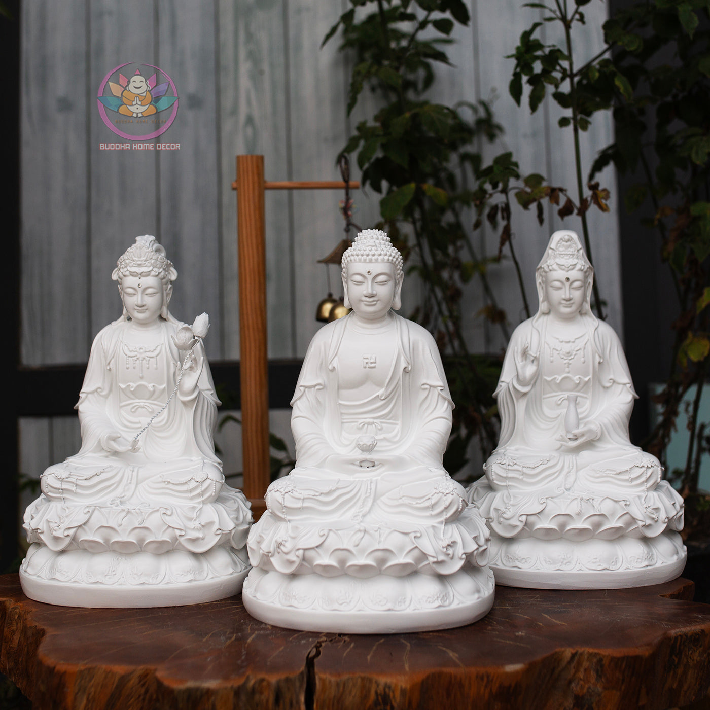 Amitabha Buddha and Bodhisattva Statue Set – Composite Seated Buddha with Avalokiteshvara & Mahasthamaprapta