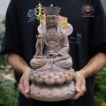 Ksitigarbha Bodhisattva Statue 11.8" – Antique Stone Finish Jizo with Lotus Pedestal