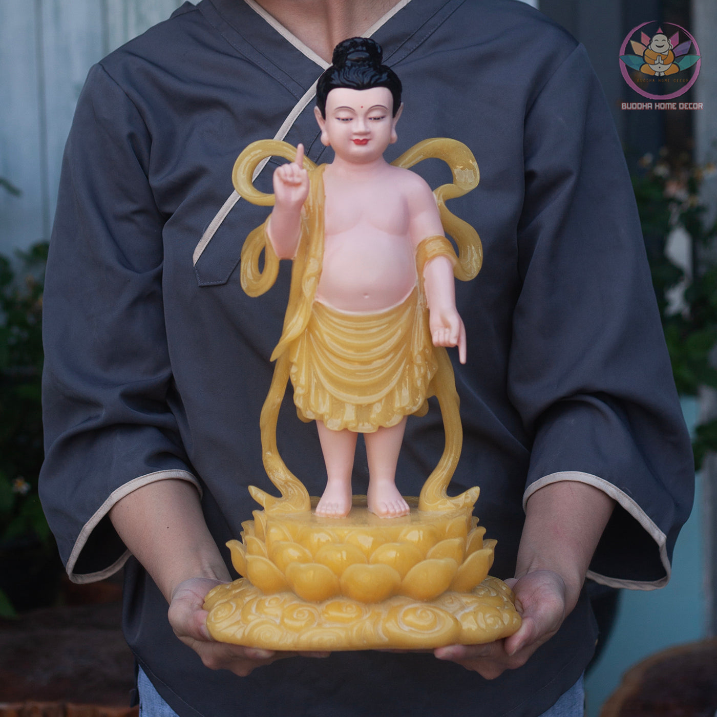 Baby Buddha Statue 15.7" – Resin Prince Siddhartha Birth of Buddha Figurine, Phật Đản Sanh Sculpture for Vesak, Buddhist Altar Decor