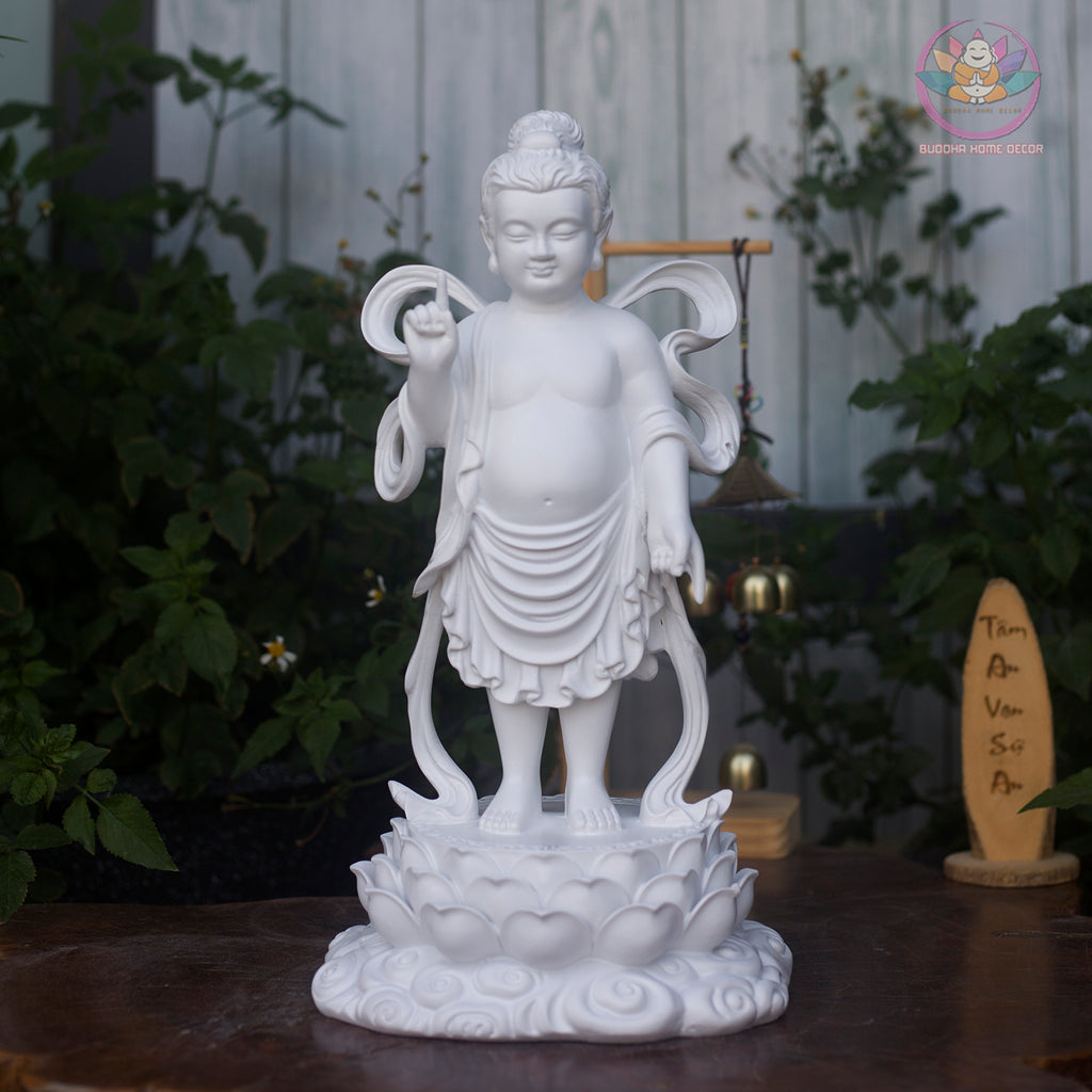 Baby Buddha Statue 15.7" – Resin Prince Siddhartha Birth of Buddha Figurine, Phật Đản Sanh Sculpture for Vesak, Buddhist Altar Decor