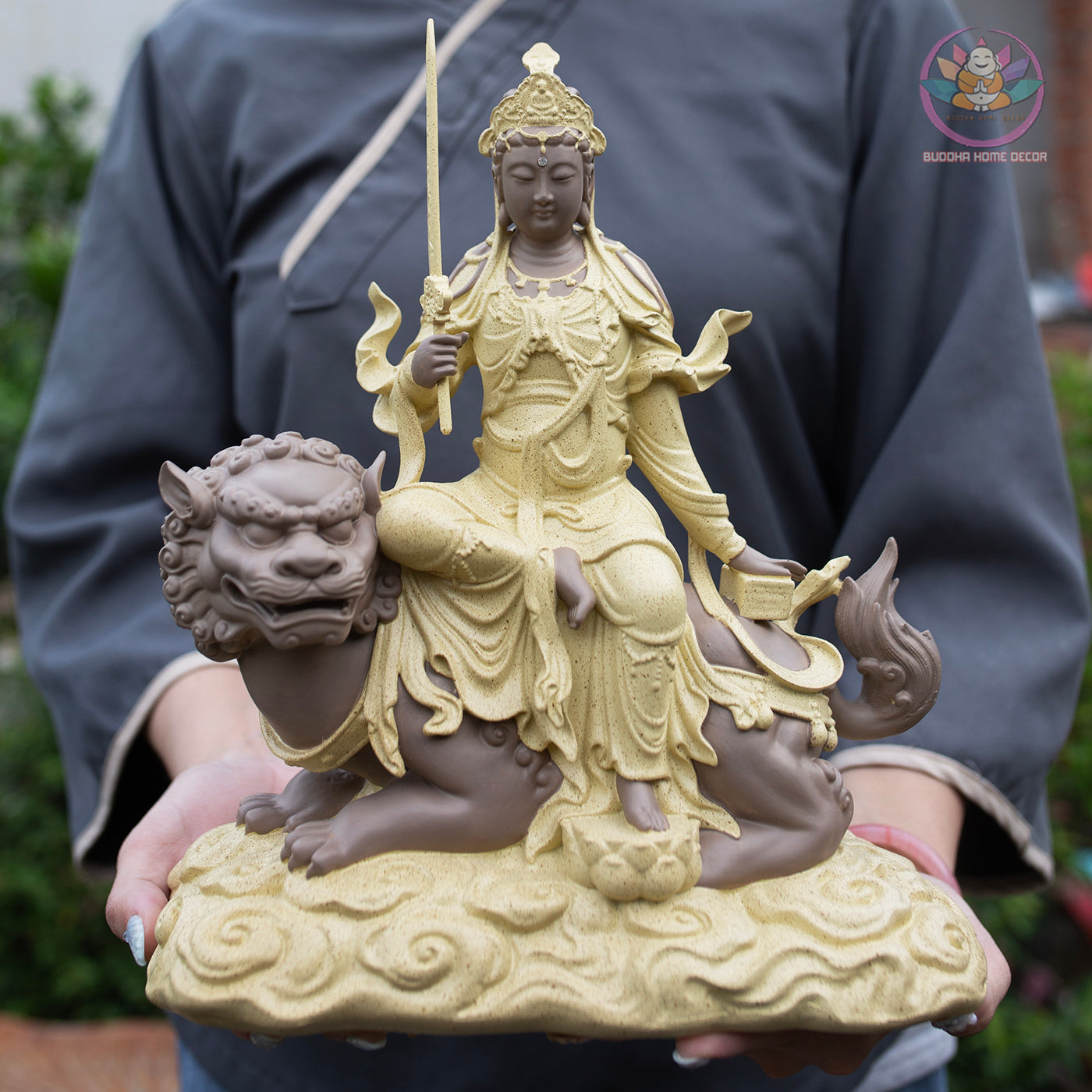 Manjushri Bodhisattva Riding Lion and Samantabhadra Riding Elephant Statue Set – Resin Buddhist Sculptures, Zen Home Altar Spiritual Decor