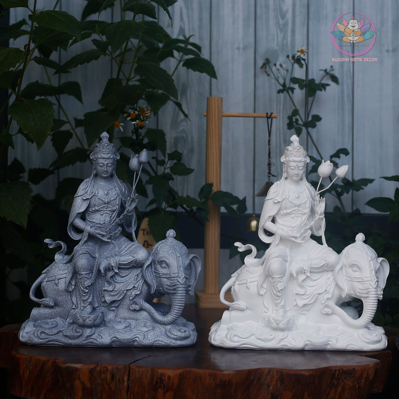 Manjushri & Samantabhadra Statue Set 11.8” | Buddhist Deity Figurines | Resin Sculpture for Altar, Zen Home, Meditation Decor
