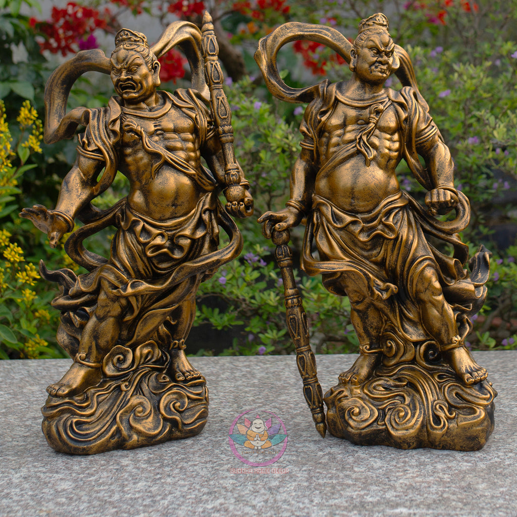 Antique Bronze Vajra Guardian Statues – Handmade Buddhist Temple Decor Set