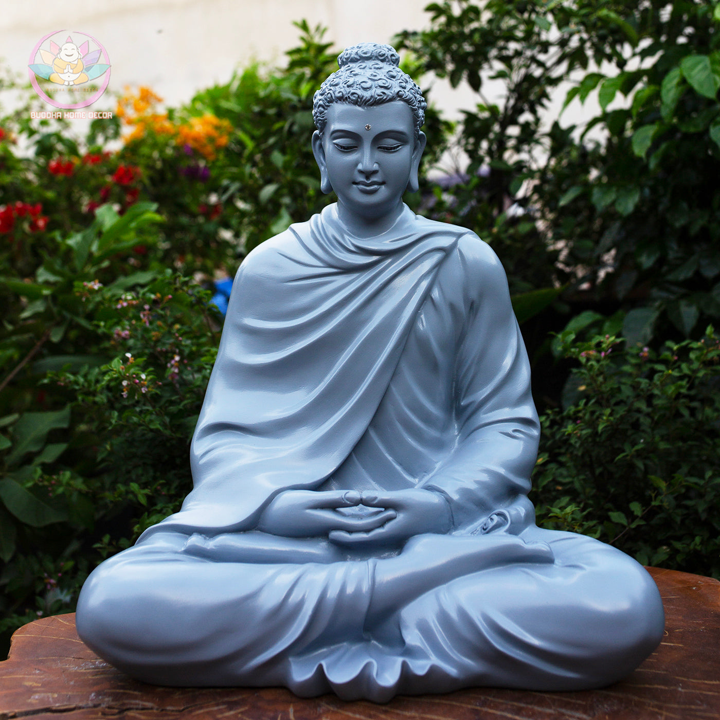 Blue Shakyamuni Buddha Statue – 19.7" (50cm) Meditation Pose | Gloss Resin Sculpture | Handcrafted Buddhist Decor from Vietnam