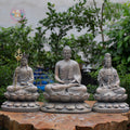 Buddha Trio Statue Set – Shakyamuni (32 cm), Ksitigarbha & Guanyin (30 cm) – Antique Stone Finish