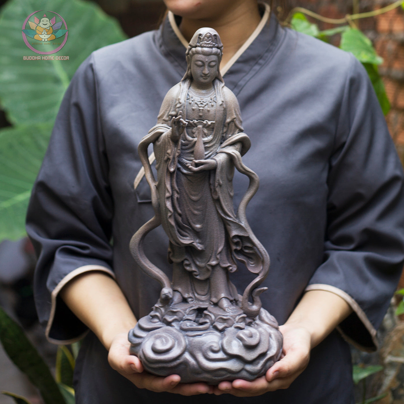 Heavenly Attendant Statue Set 11.8” | Boy & Girl Attendants (Tien Dong Ngoc Nu) | Resin Figurines for Altar, Buddhist Decor