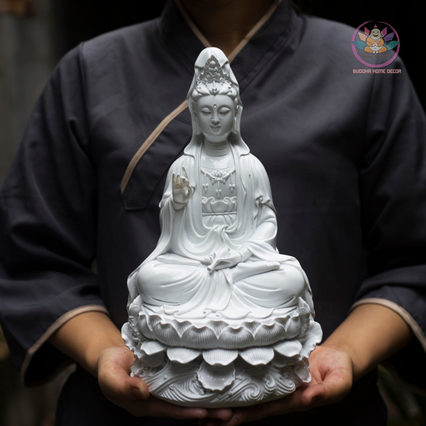 White Guanyin Statue 11.8” | Kuan Yin Goddess of Mercy Figurine | Resin Sculpture for Altar, Zen Home, Meditation, Spiritual Gift