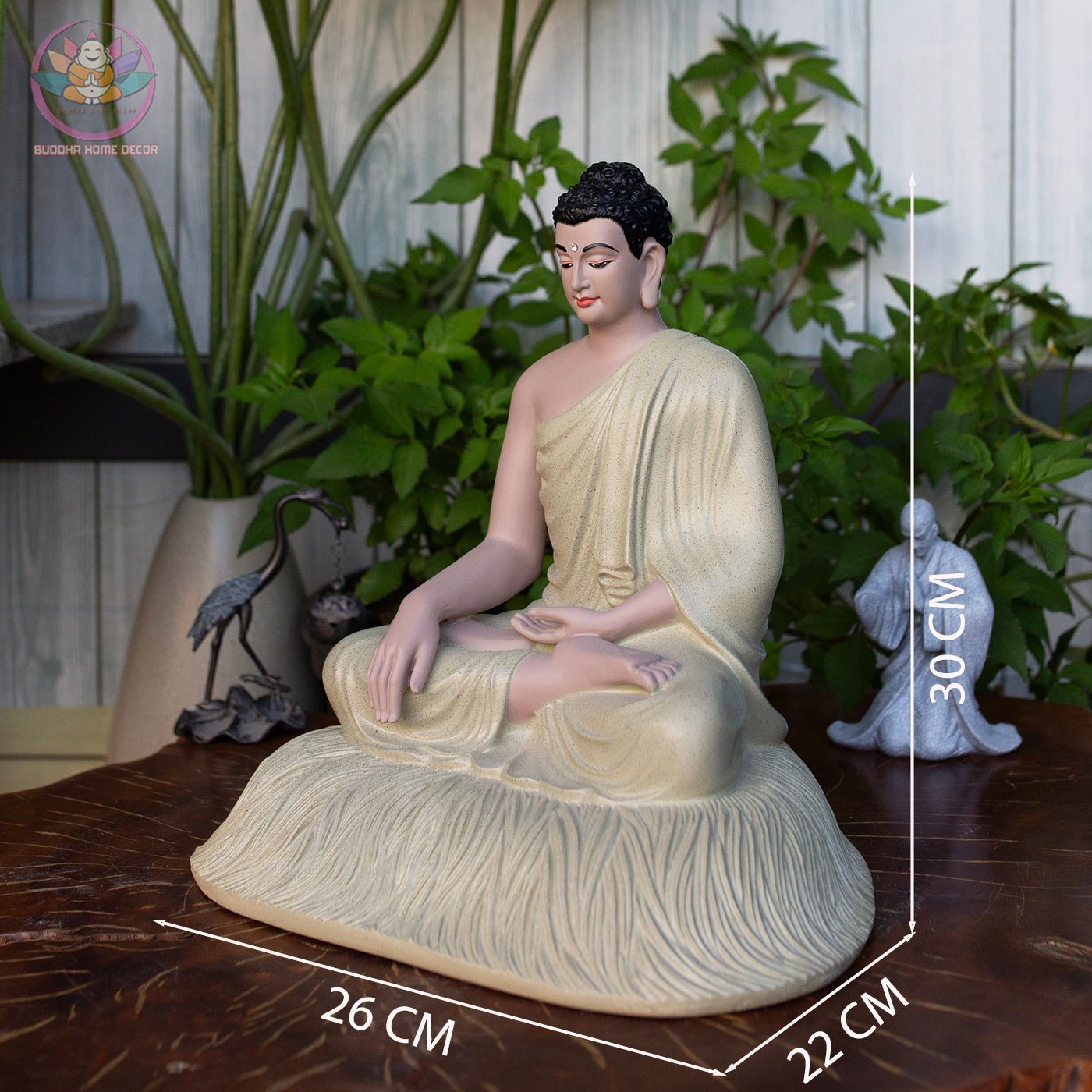 Cream White Shakyamuni Buddha Statue – 11.8" Resin Sculpture on Lotus Base | Elegant Buddhist Decor for Meditation & Home Altar