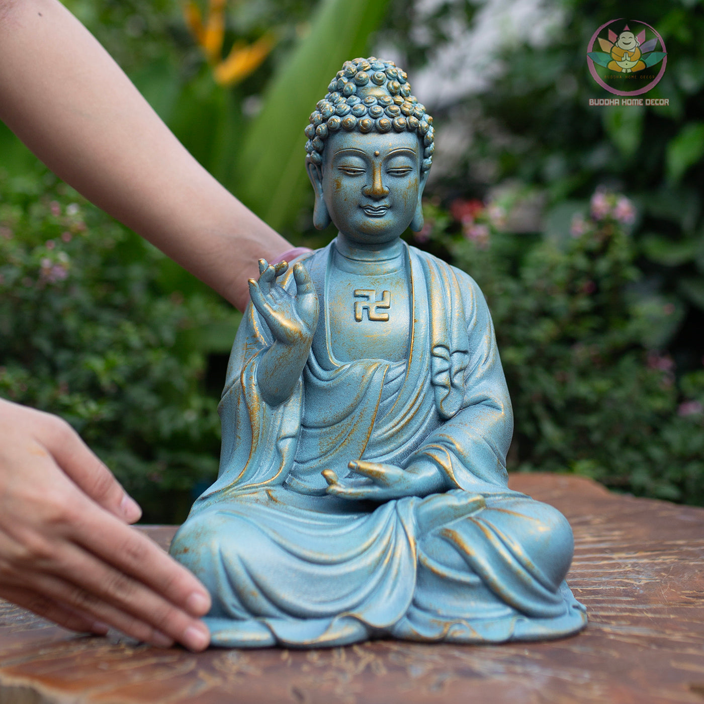 Handmade Blue Amitabha Buddha Statue – Meditation Decor, Zen Garden Sculpture, Spiritual Home Altar, Resin Figurine - 11.8" (30cm)