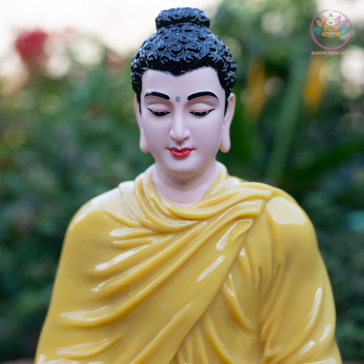 Shakyamuni Buddha Statue – Glossy Yellow Robe Meditation Sculpture – Zen Home Decor, Buddhist Altar Ornament, Spiritual Gift
