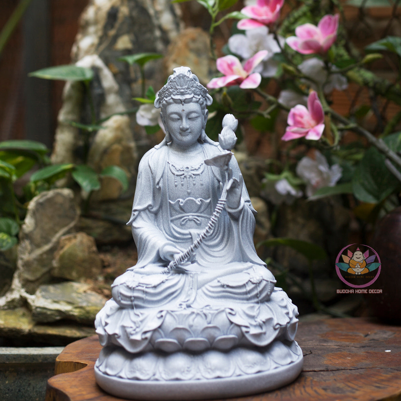 Mahasthamaprapta Bodhisattva Statue – Composite Gray Finish, Seishi Buddhist Sculpture, 30cm Altar Decor