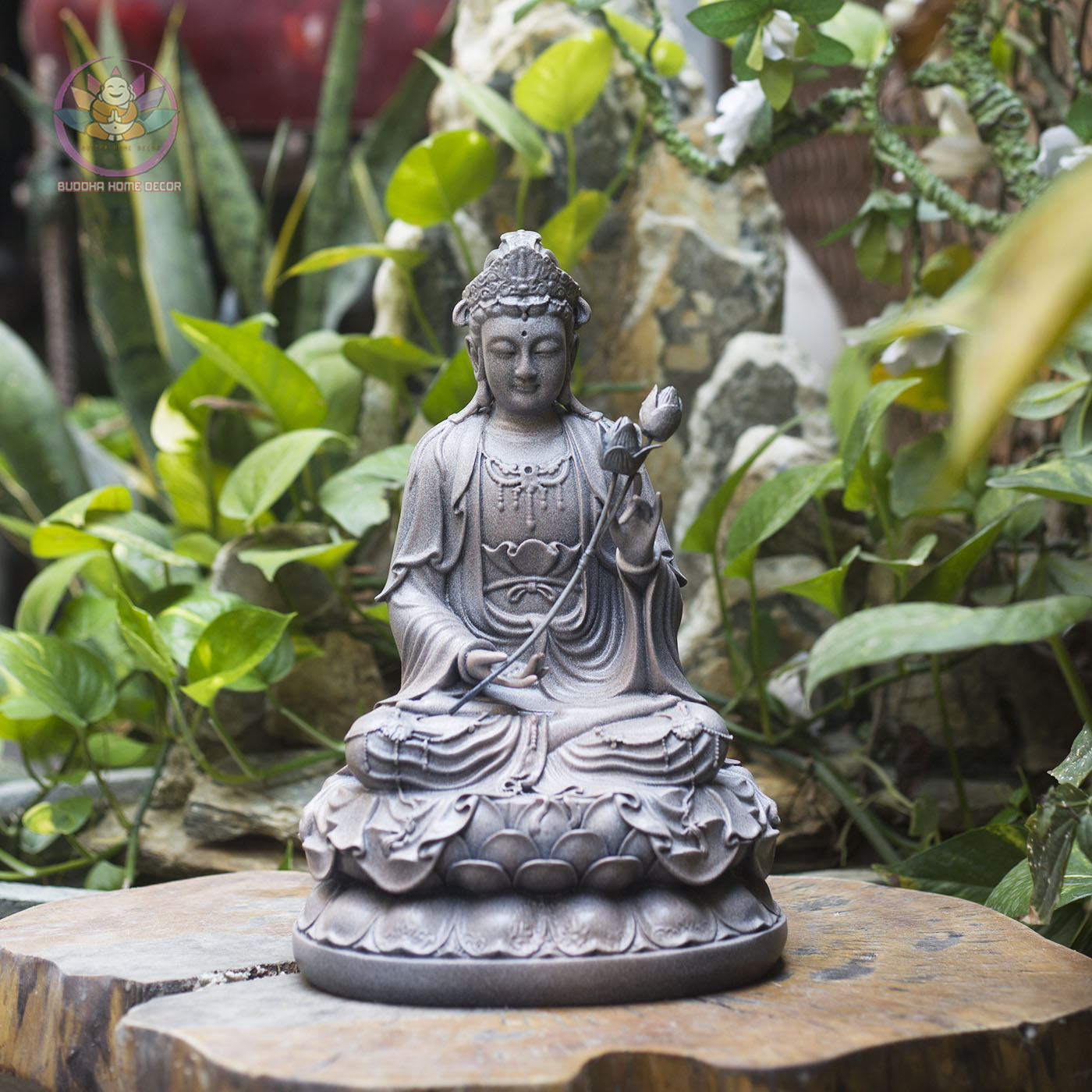 Mahasthamaprapta Bodhisattva Statue – Composite Gray Finish, Seishi Buddhist Sculpture, 30cm Altar Decor