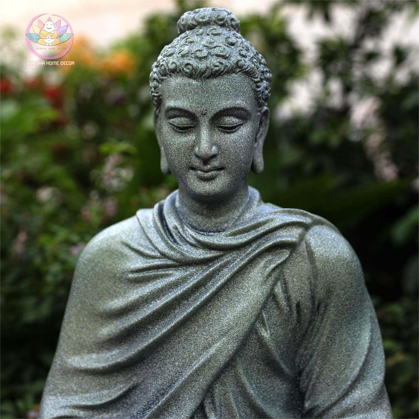 Granite-Look Buddha Statue – 14.6" (37cm) Shakyamuni in Earth-Touching Mudra | Resin Stone Meditation Sculpture | Handmade in Vietnam