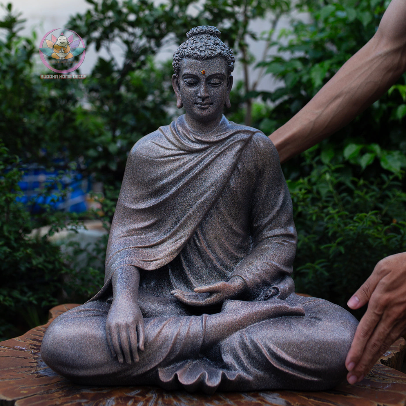 Large Buddha Statue 19.7" – Shakyamuni Meditation Sculpture in Antique Stone Finish