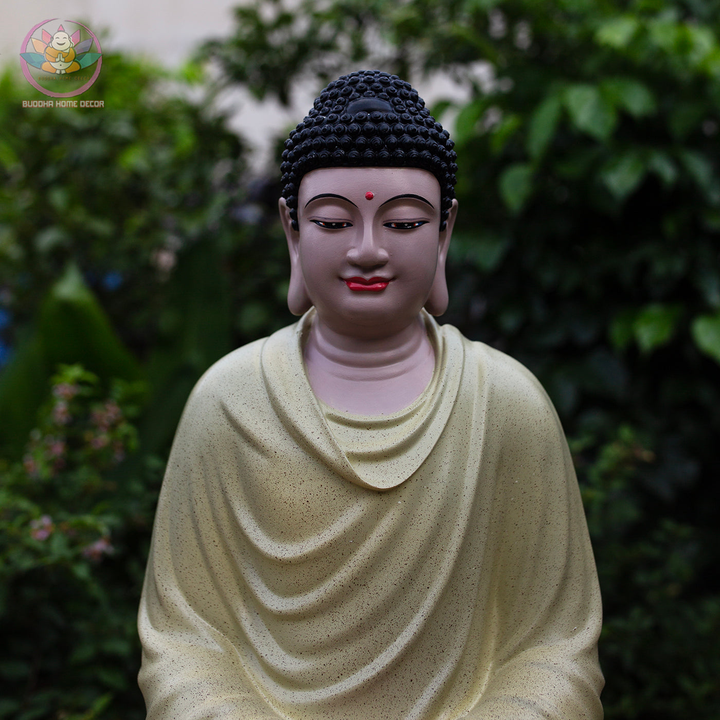 Shakyamuni Buddha Statue on Lotus – 18.9" (48cm) Cream Yellow Resin | Meditation Pose | Handcrafted Vietnamese Buddhist Decor