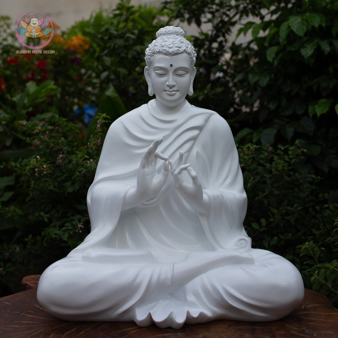 Shakyamuni Buddha Statue – Teaching Mudra in White 19.7" (50cm) | Turning the Dharma Wheel | Resin Sculpture | Vietnamese Handcrafted Art