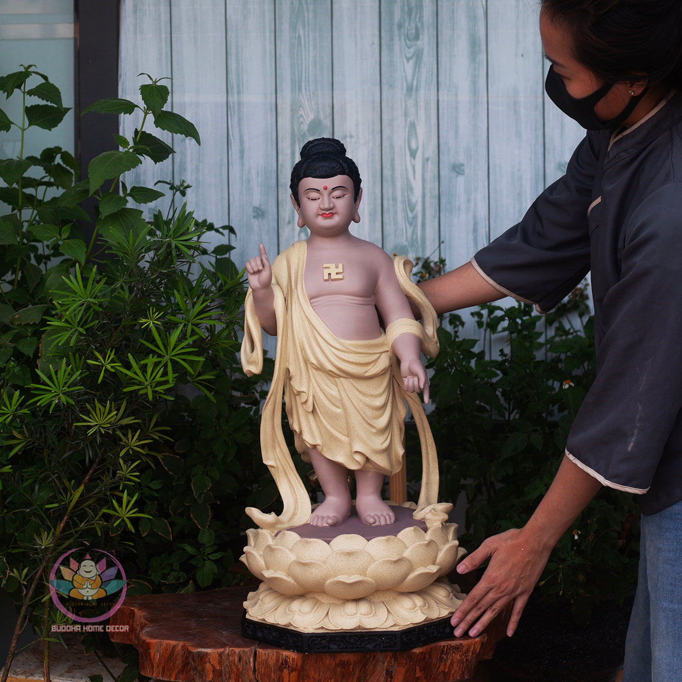 Baby Buddha Statue 27.5" – Resin Prince Siddhartha Birth of Buddha Sculpture, Phật Đản Sanh Figurine, Vesak Altar Zen Home Decor