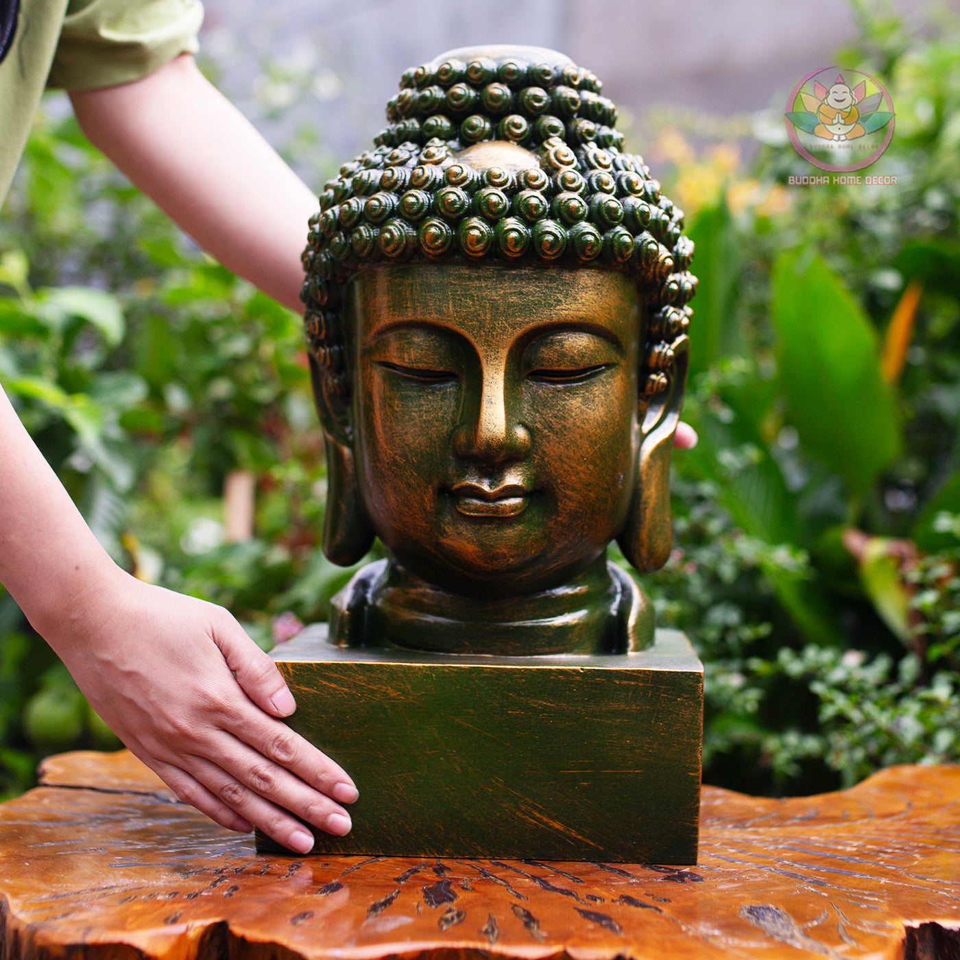 Buddha Head Statue – Antique Bronze Resin Sculpture – Zen Home Decor, Meditation Space Accent, Spiritual Gift, Asian Art Ornament